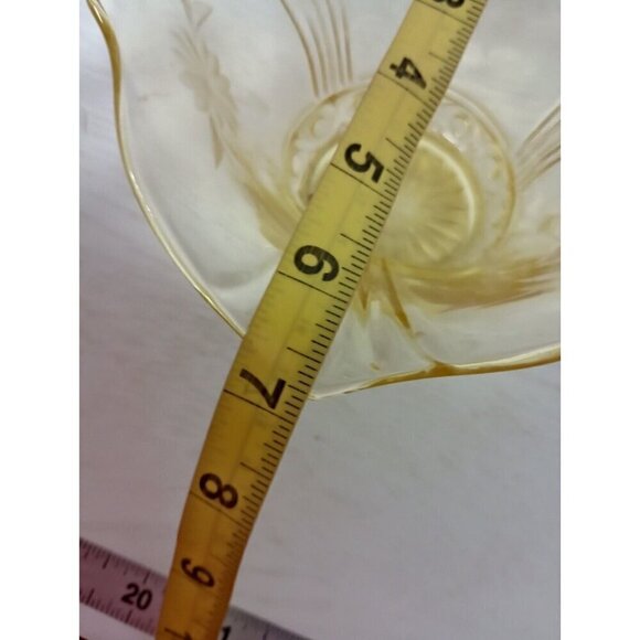 Vintage Lancaster Yellow Depression Glass Serving Bowl Etched Flower Ruffle Edge - Picture 12 of 13
